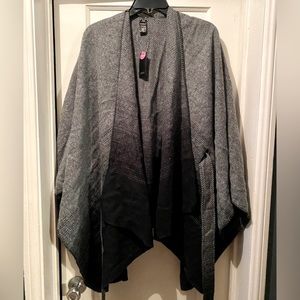 Mixit One Size Long Poncho Cardigan, Black/Grey NEW